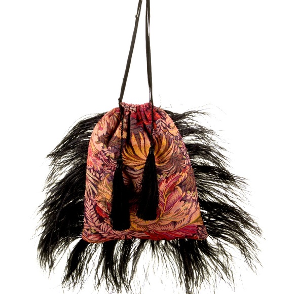 ATTICO canvas ostrich feather trimmed handle bag